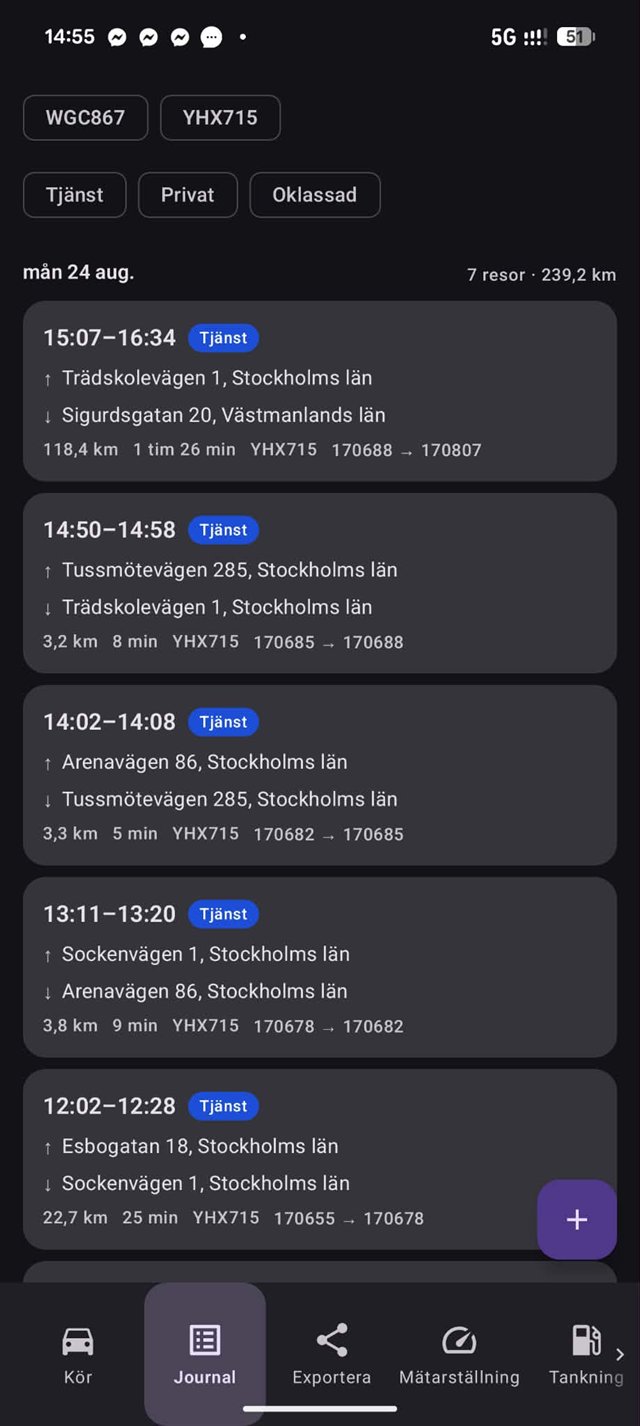 FleetLog Solo journal med resor