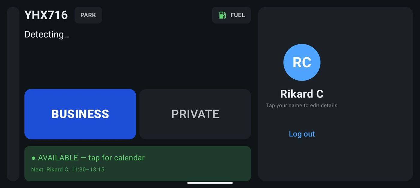 FleetLog-kiosken i bilen med inloggad förare