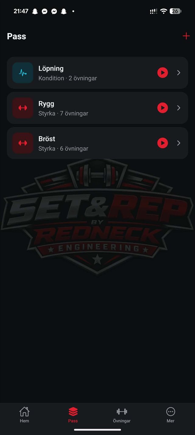Set&Rep passlista med styrka och kondition