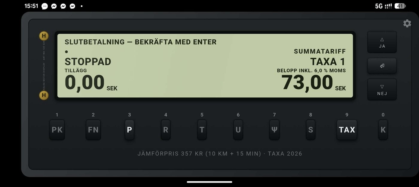 Svensk taxameter i Taximeter-appen